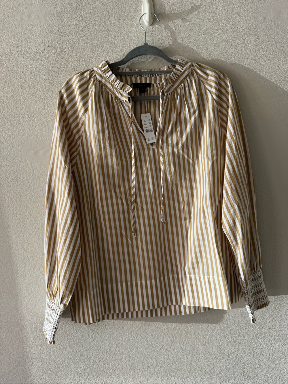 J. Crew beige and white striped blouse